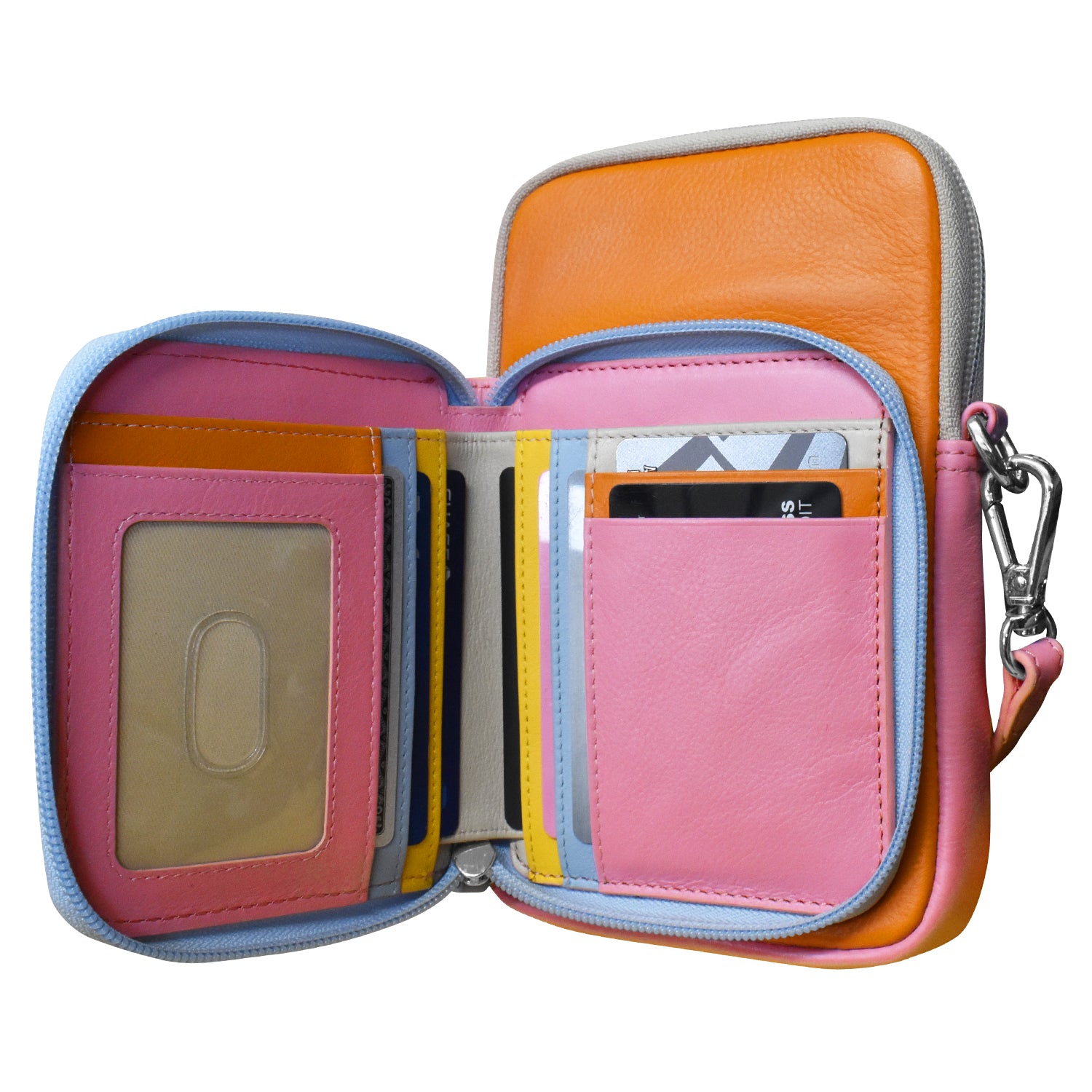 WALLET bag＋POCKET shoulder／グレー×ネオンピンク ZIP AROUND WALLET PHONE BAG – ili New York