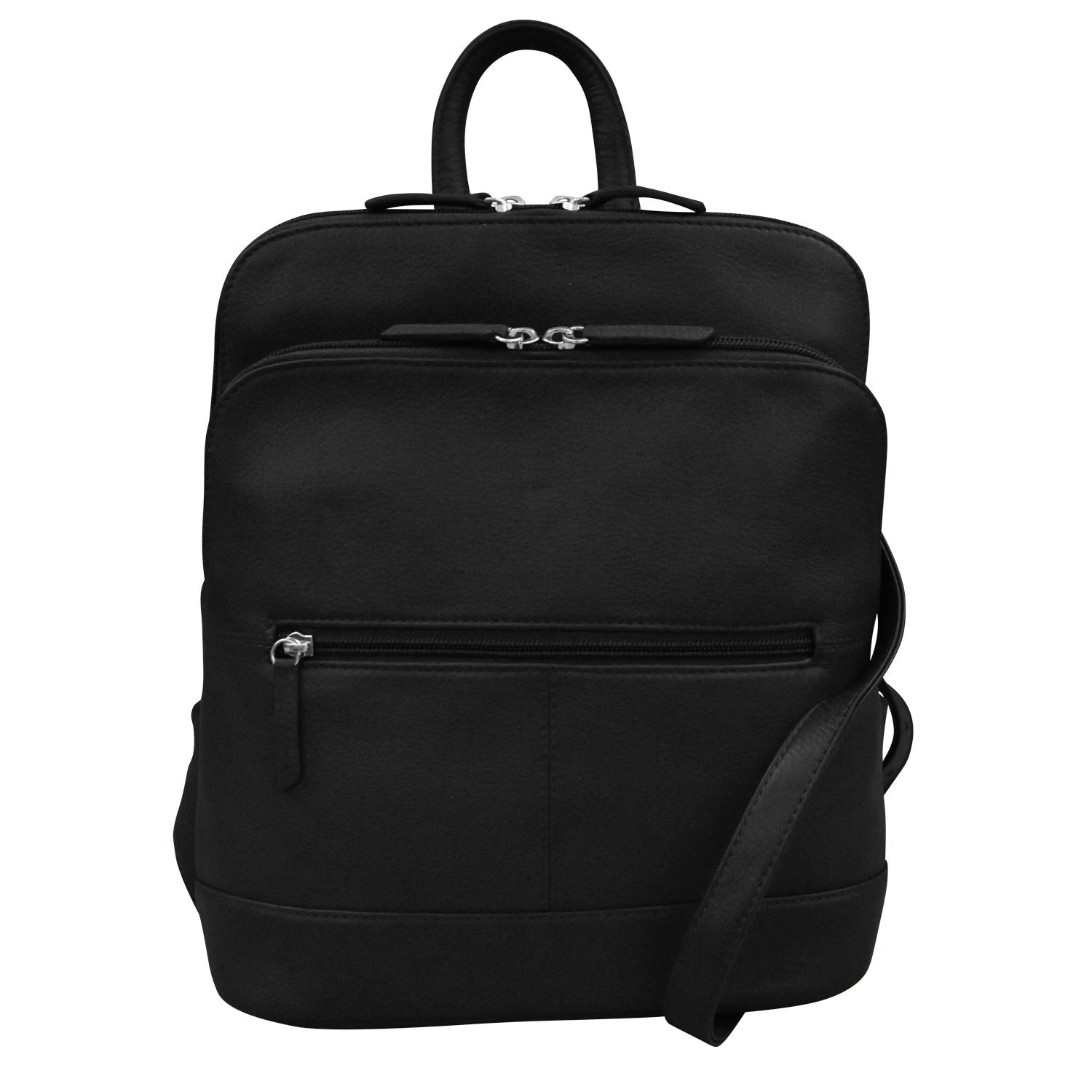 black leather backpack female ili Adjustable Strap Leather Backpack, Black