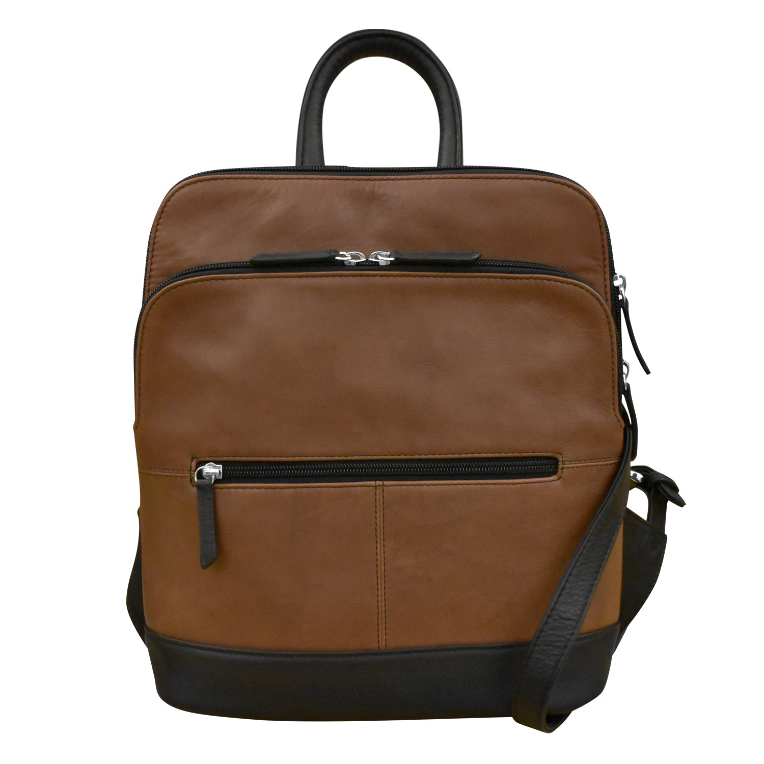 21men faux leather strap backpack ili Adjustable Strap Leather Backpack, Toffee Black