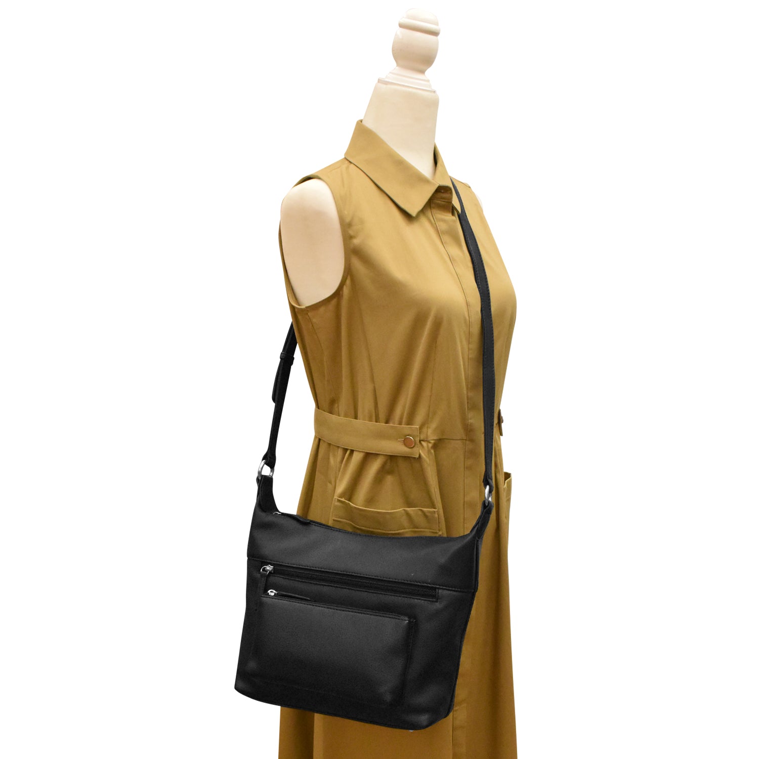 Longchamp Black Nylon & Leather Crossbody Bag two front pockets