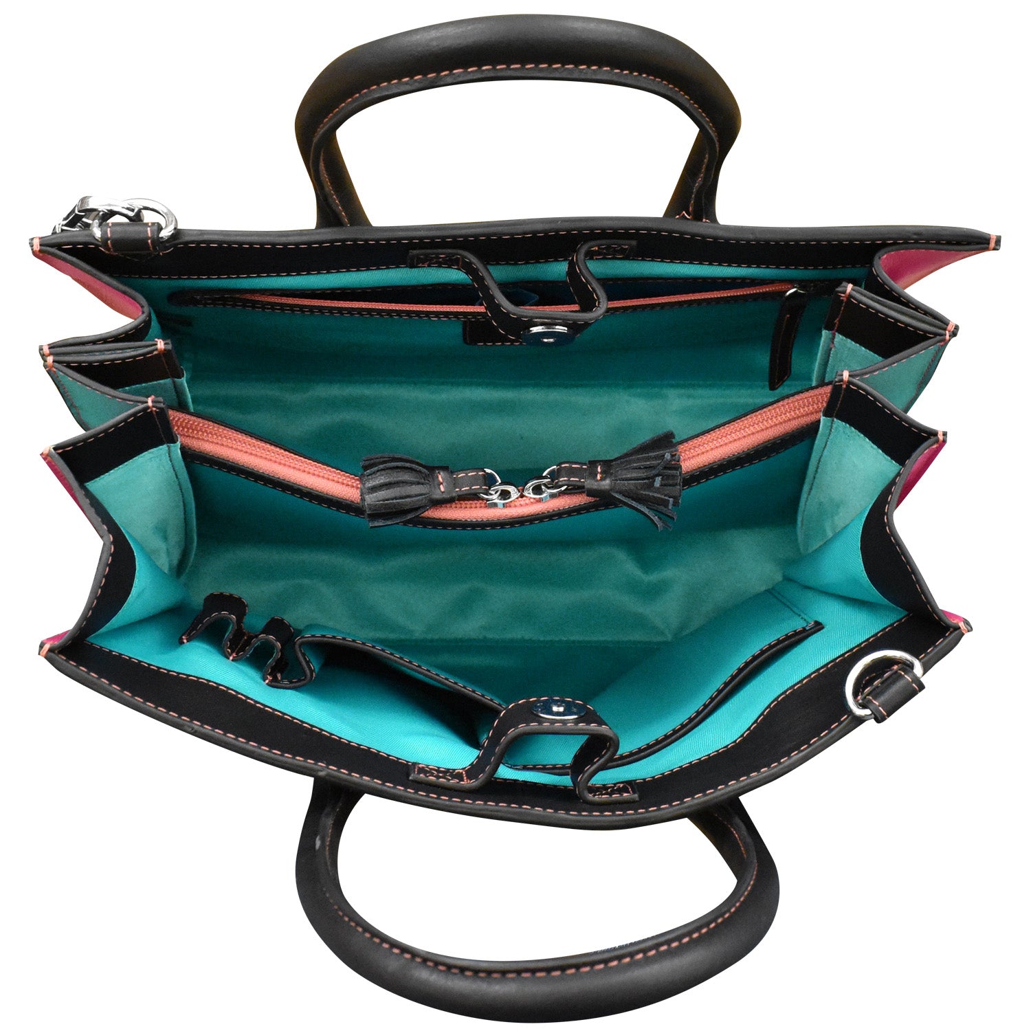 rainbow accordion black leather small satchel crossbody — MUSEUM