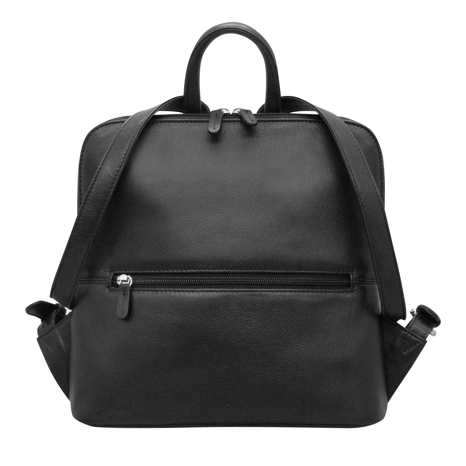 black leather backpack womens with side pockets ili Mini Leather Backpack, Black
