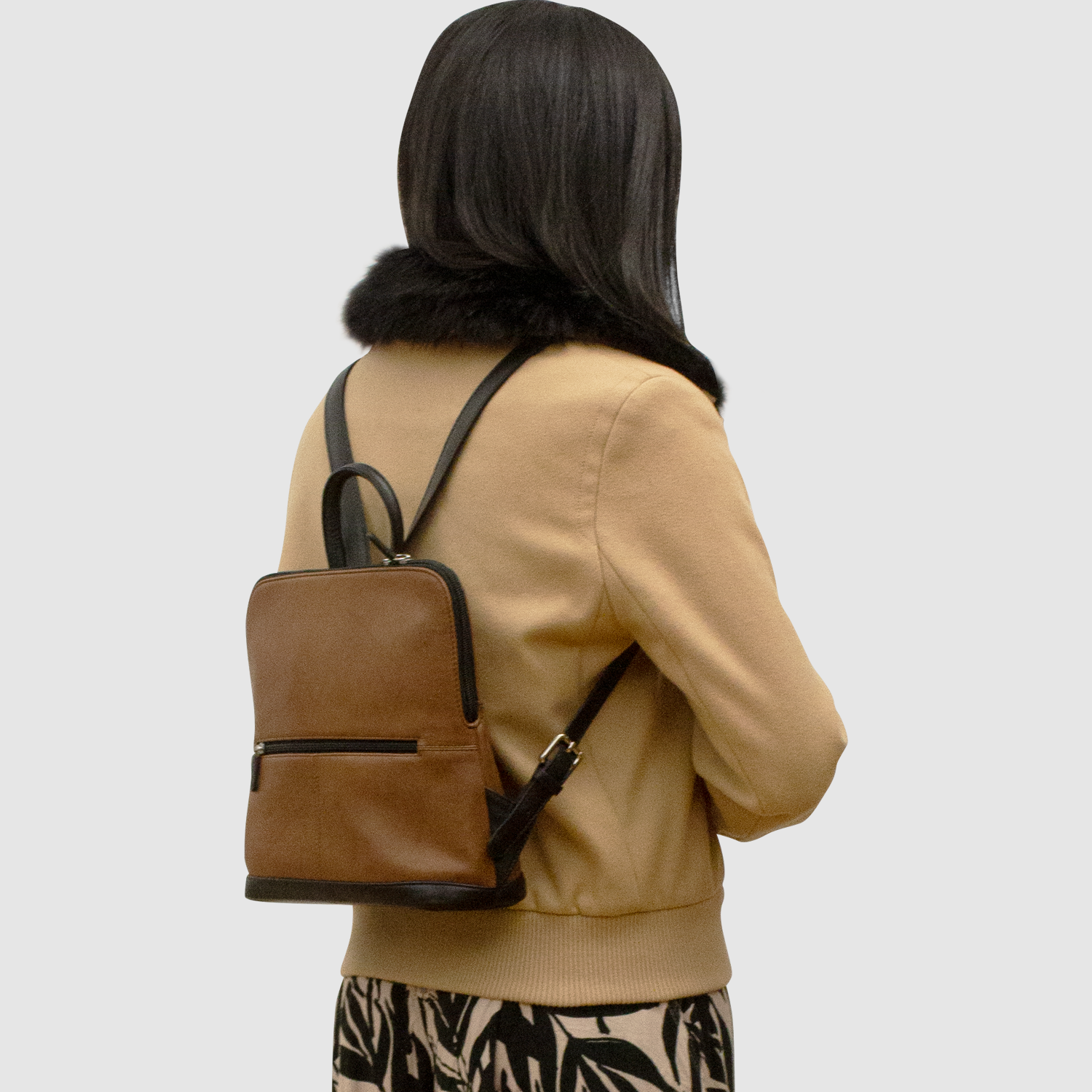 Fioretta Italian Genuine Leather Top Handle Backpack Handbag For Women -  Tan Brown
