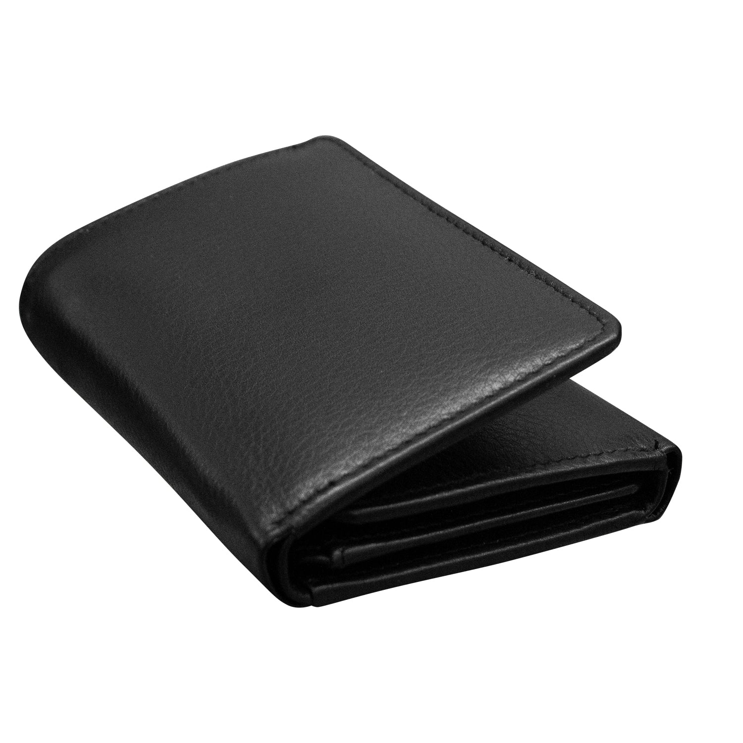 RFID Blocking Black Leather Trifold Wallet With Flip Up ID Holder